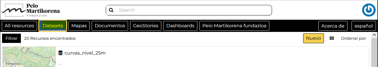 Carga de conjunto de datos desde la página Conjuntos de datos