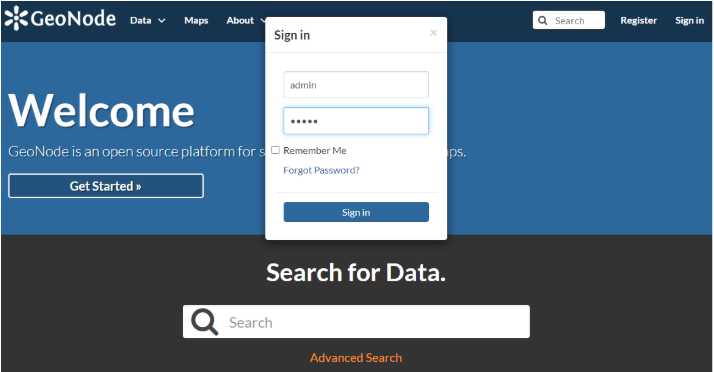 Iniciar sesión en GeoNode